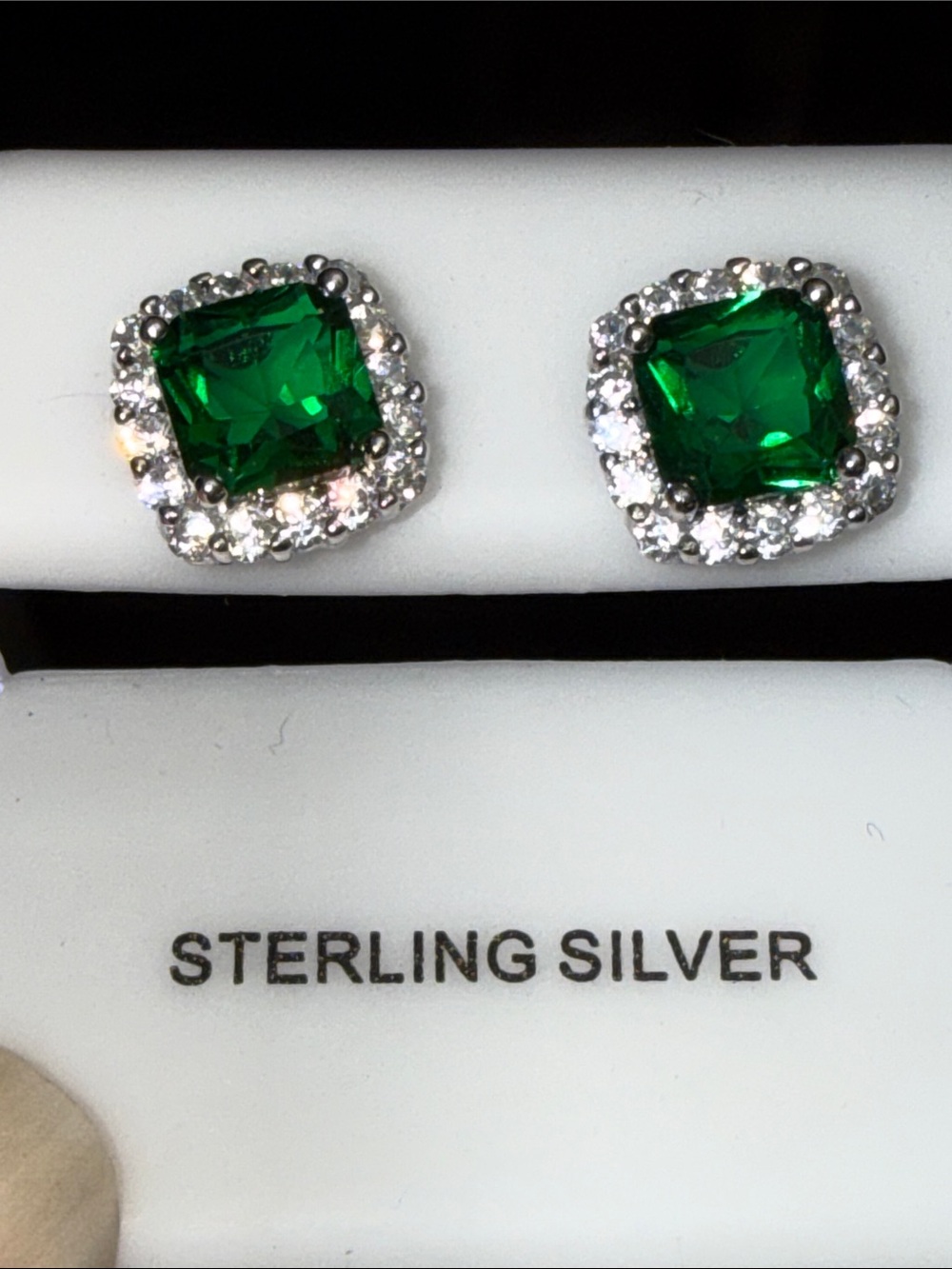 925 Sterling Silver Emerald Green Halo Stud Earrings MOISSANITE DIAMONDS New